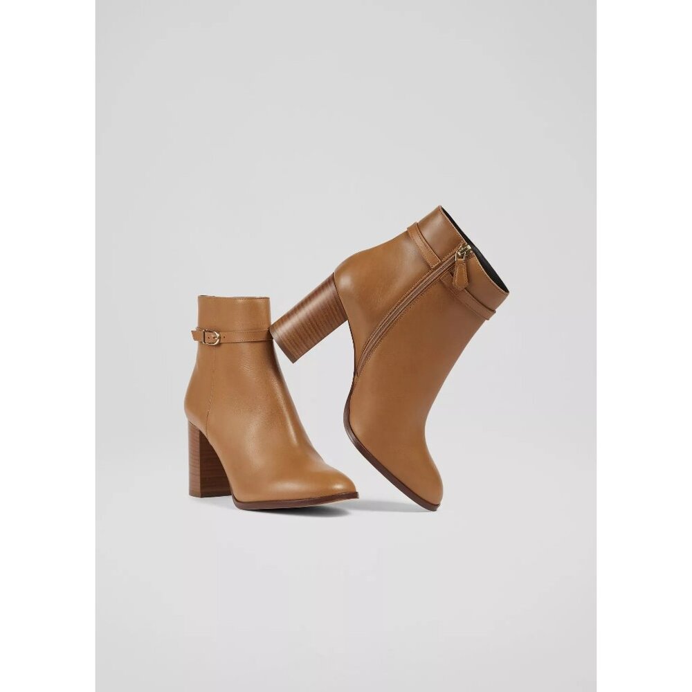 🆕 LK BENNETT Bryony Leather Belted Ankle Boot 8 Camel Tan - Picture 2 of 12